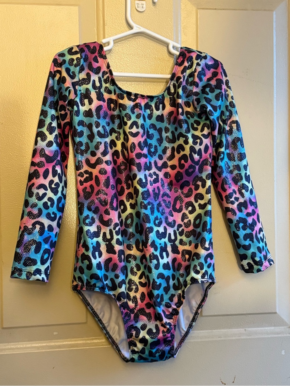 Girls Rainbow Leopard Print Long Sleeve Leotard